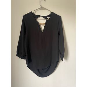 Meraki Womens Size Small Black Basic Professional Top with Gold Detail NEW